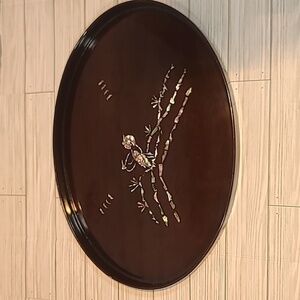 Wood with shell inlay serving tray